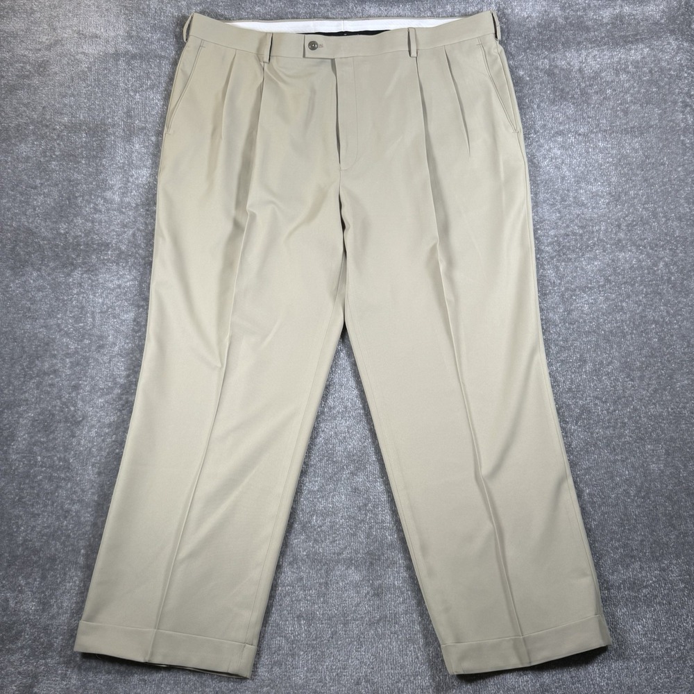 Alan Flusser Golf Pants Men's 44x30 Beige Cuffed Double Pleated Stretch